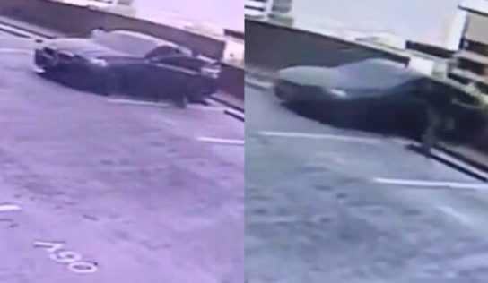 Impactante video del momento en que una camioneta BMW cae de un edificio